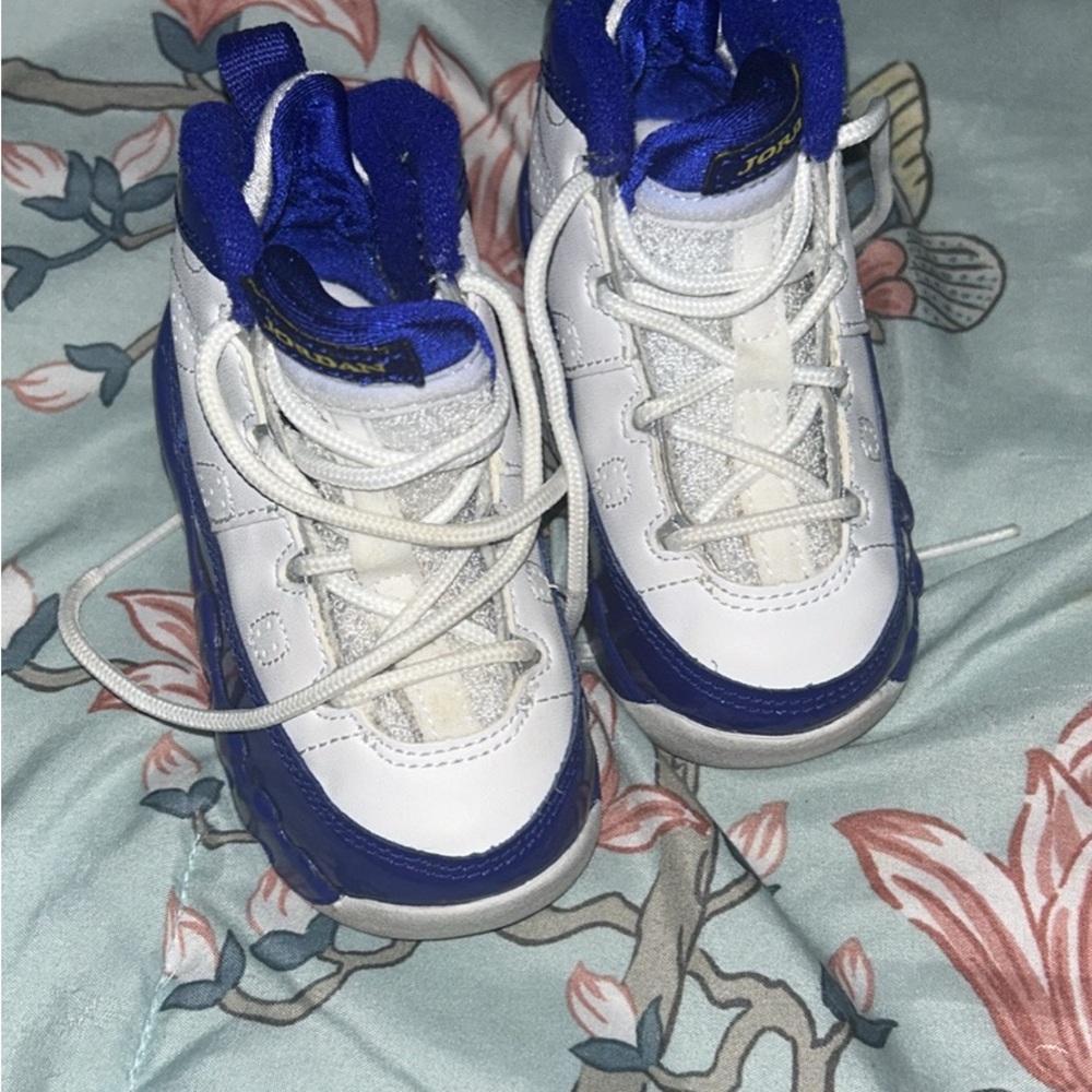 Jordan White and Blue High-Top Sneakers